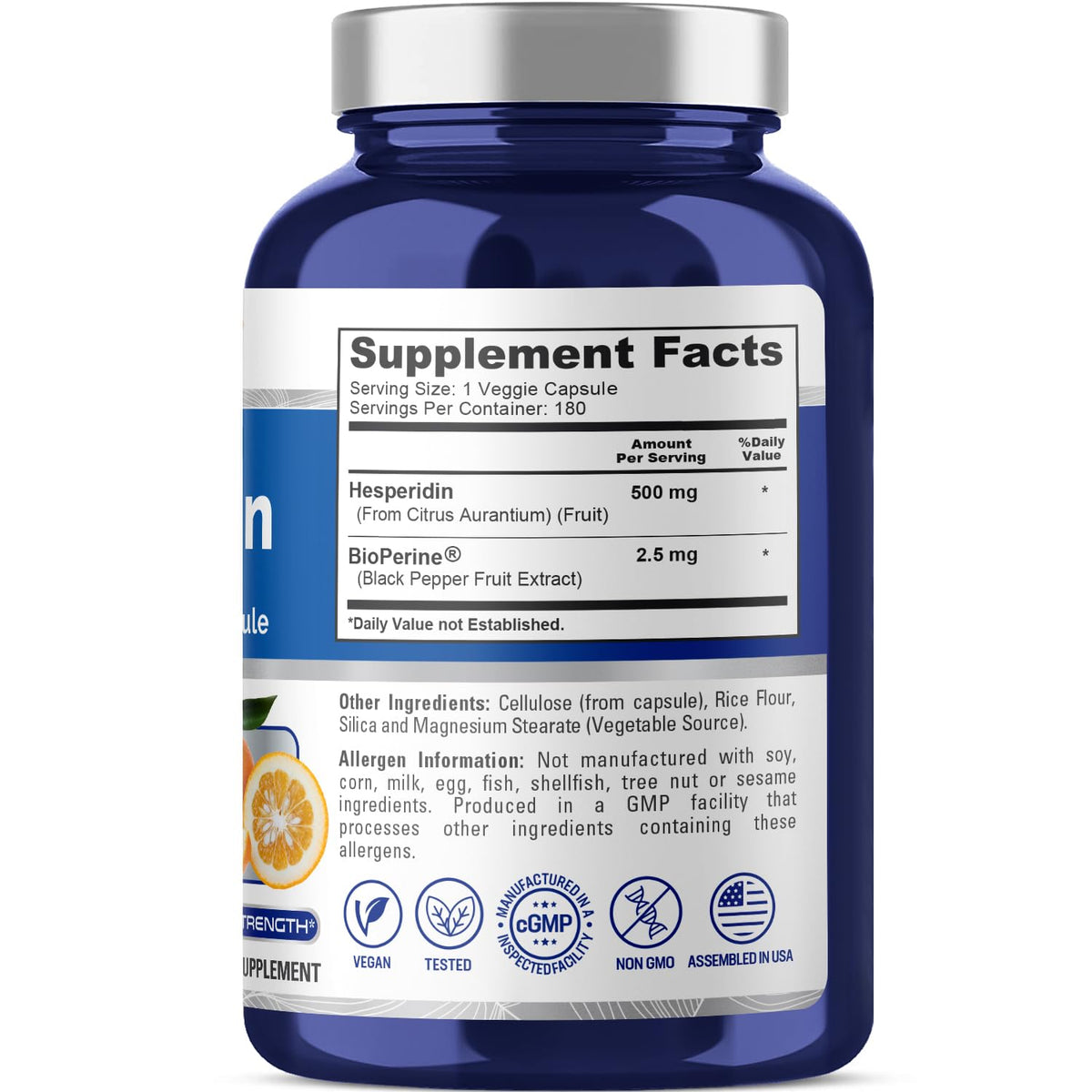 NusaPure Hesperidin 500 mg per Veggie Caps - 180 Capsules (BioPerine, High Absorption, Non-GMO) NusaPureBuy Supplements Australia