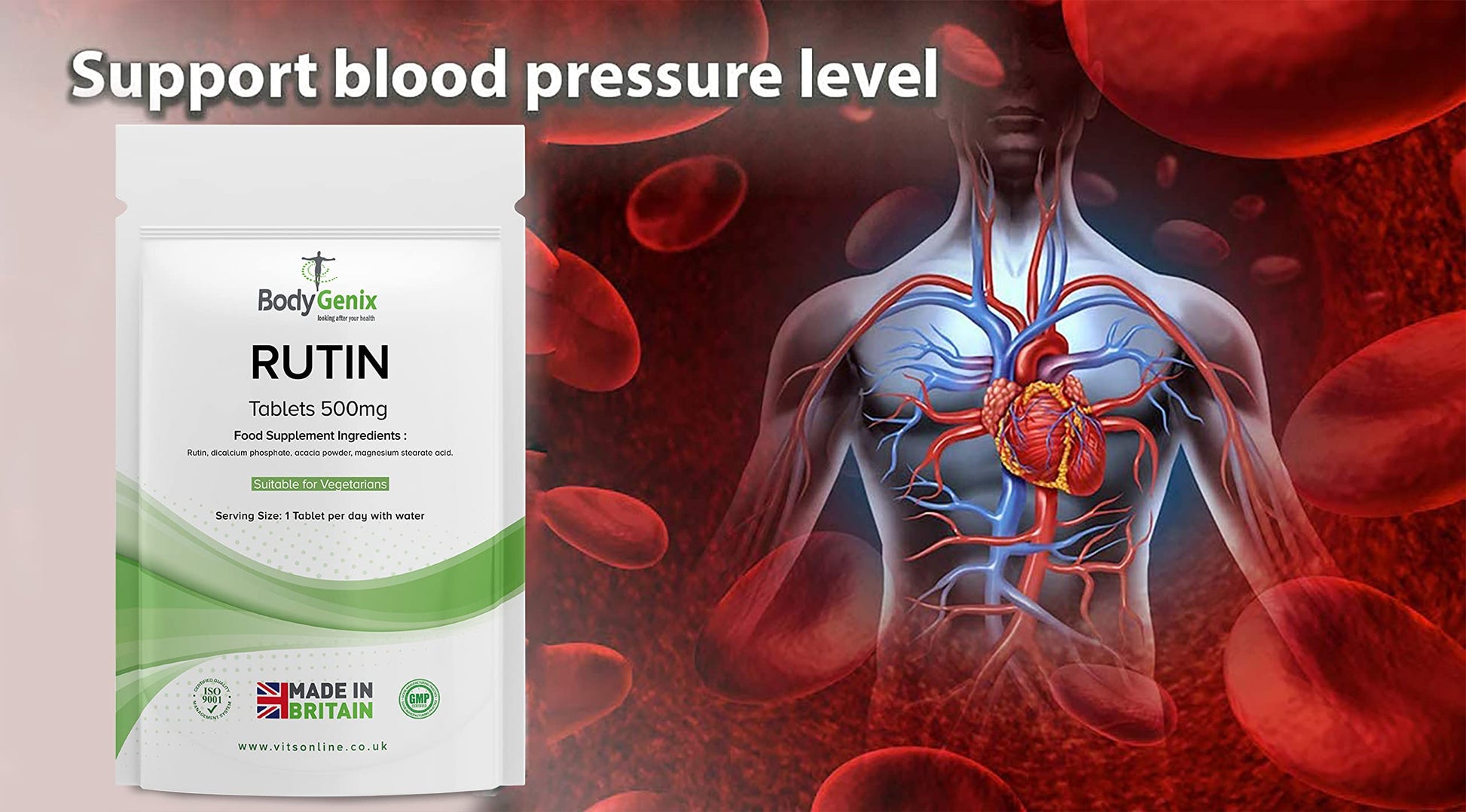 Bodygenix Rutin 500mg Tablets CAPILLARIES, VARICOSE Veins, Hemorrhoids Veg Friendly BodygenixBuy Supplements Australia