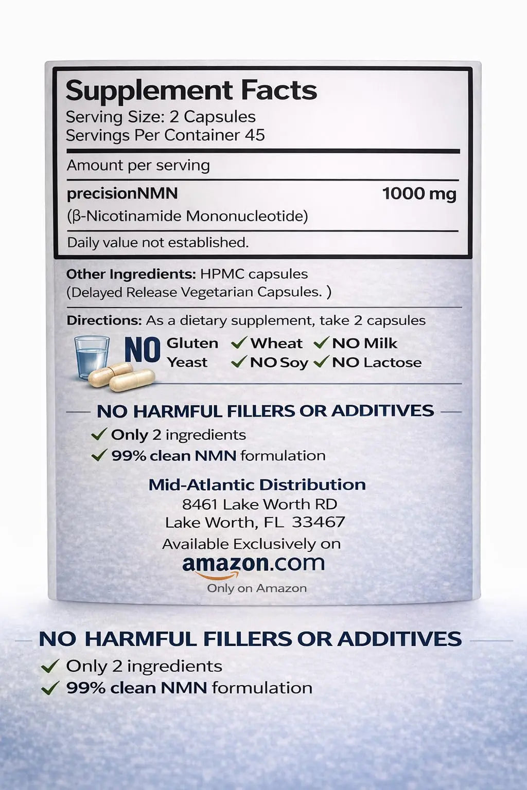 Precision NMN1000-1000 mg per Serving, 90 Capsules, 45 Grams Total Delayed Release Vegetarian Capsule, Nicotinamide Mononucleotide GenericBuy Supplements Australia