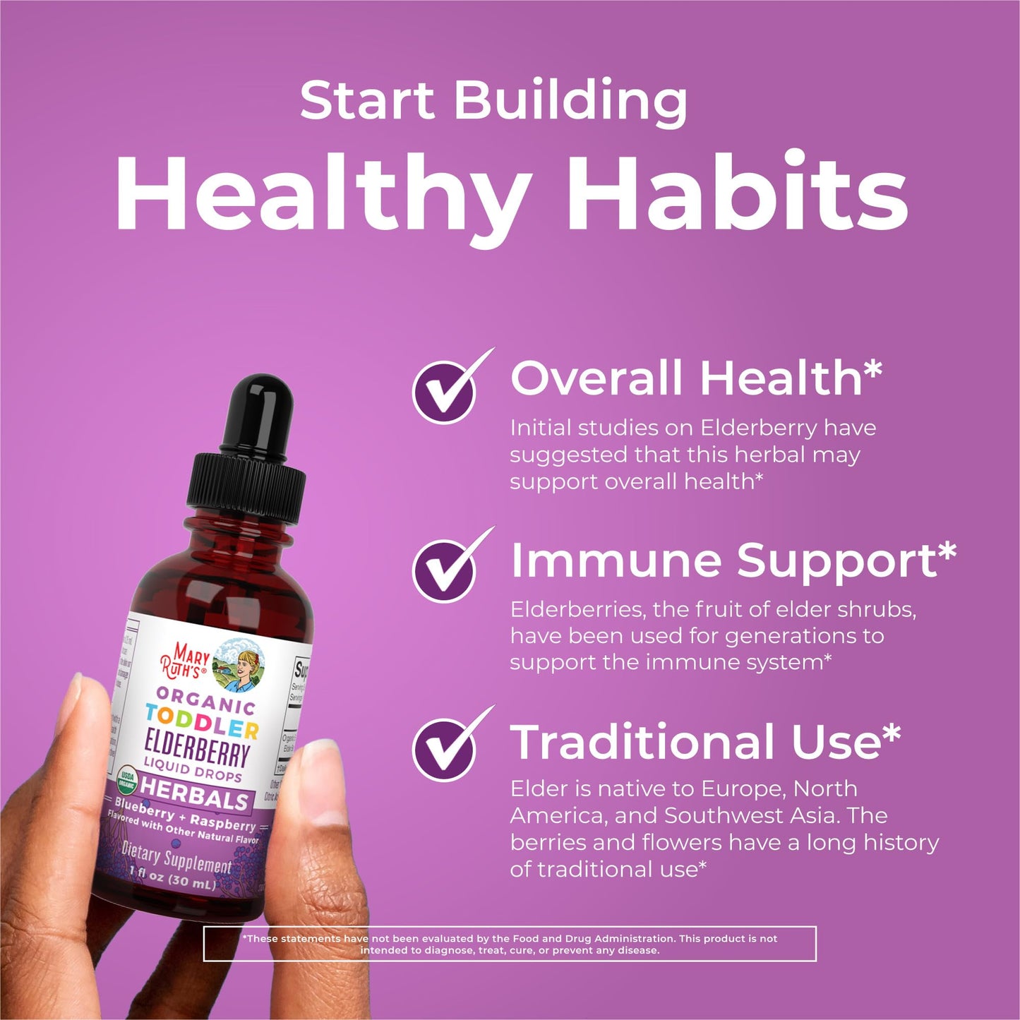 MaryRuth Organics Toddler Elderberry Syrup, USDA Organic Elderberry, Sugar Free Kids Immune Support Supplement for Ages 1-3 Years, Clean Label Project Verified®, Vegan, Non-GMO, Gluten Free, 1 Fl Oz MARYRUTH'SBuy Supplements Australia