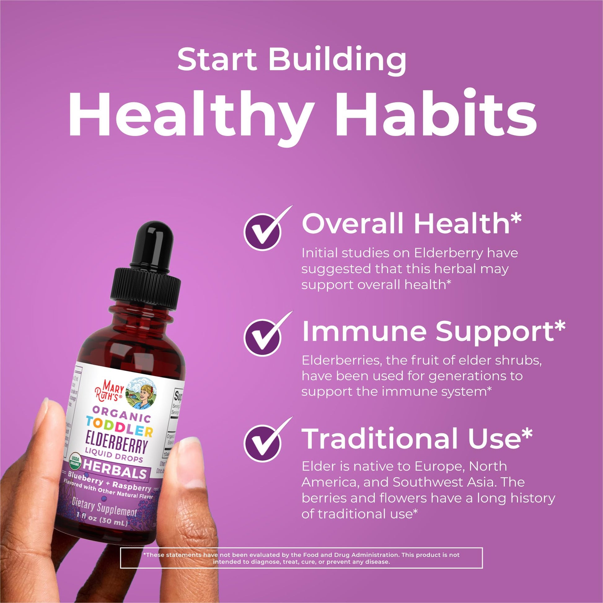 MaryRuth Organics Toddler Elderberry Syrup, USDA Organic Elderberry, Sugar Free Kids Immune Support Supplement for Ages 1-3 Years, Clean Label Project Verified®, Vegan, Non-GMO, Gluten Free, 1 Fl Oz MARYRUTH'SBuy Supplements Australia