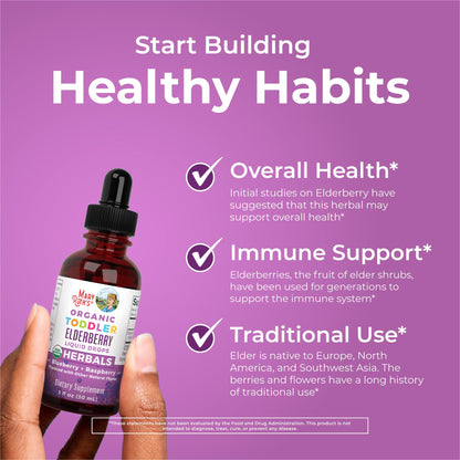 MaryRuth Organics Toddler Elderberry Syrup, USDA Organic Elderberry, Sugar Free Kids Immune Support Supplement for Ages 1-3 Years, Clean Label Project Verified®, Vegan, Non-GMO, Gluten Free, 1 Fl Oz MARYRUTH'SBuy Supplements Australia
