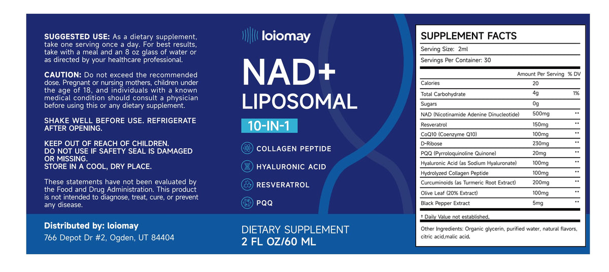 Liposomal NAD Liquid Supplement - 1500mg NAD+ Drops for Women & Men with Resveratrol & Nicotinamide Riboside, PQQ, Collagen & Turmeric for Anti-Aging & Longevity, Cellular Energy Health, 2 Fl Oz loiomayBuy Supplements Australia