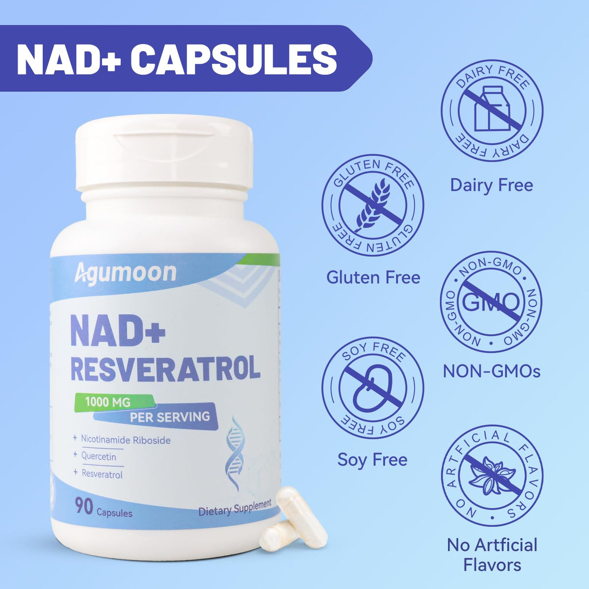 Agumoon NAD+ Supplement 1000mg, Liposomal NAD Nicotinamide Riboside Supplement with Resveratrol & Quercetin for Women and Men - 90 Capsules AgumoonBuy Supplements Australia