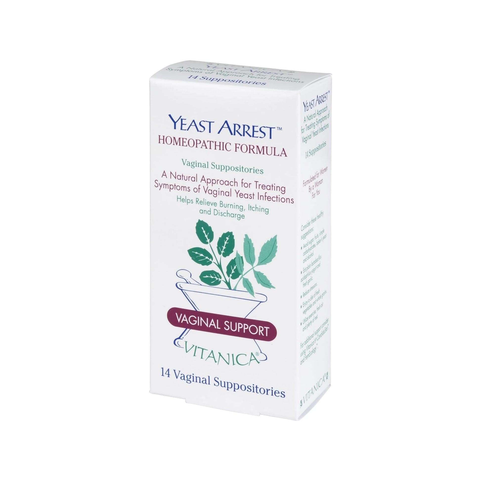 Vitanica Yeast Arrest, Homeopathic Vaginal Suppositories, for Yeast Infection Symptoms, Relieves Burning, Itching & Discharge, with Boric Acid, Tea Tree Oil & Probiotics, Vegan (Pro Logo, 14ct) VitanicaBuy Supplements Australia