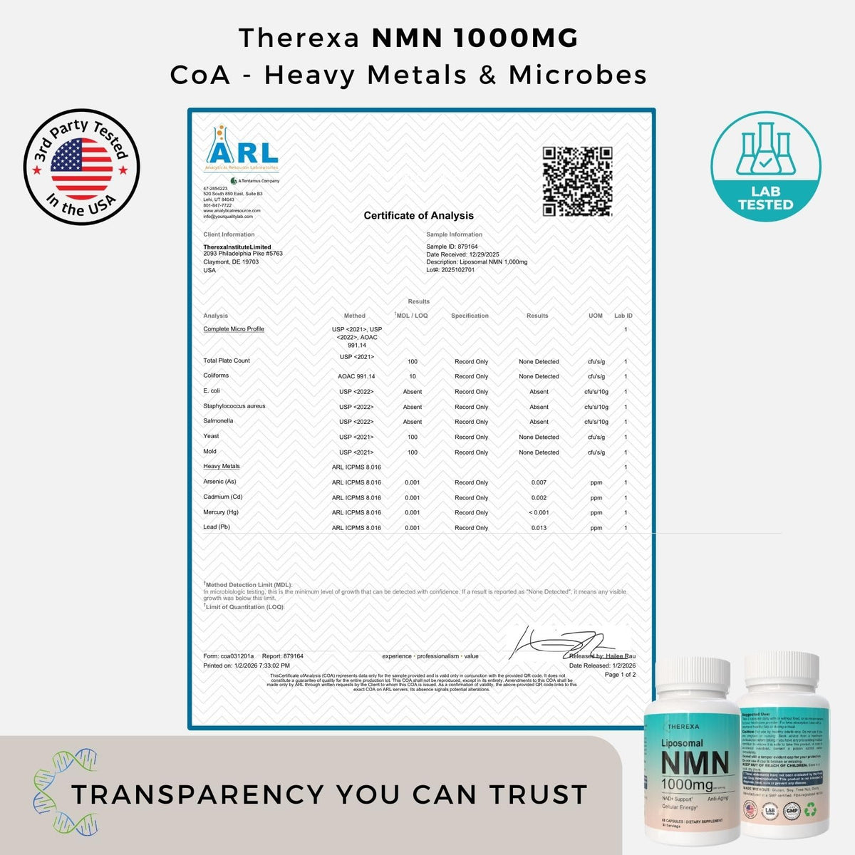 NMN Supplement 1000mg Pure - Liposomal NMN for NAD+ Supplement, Tested in USA, 60 Capsules THEREXABuy Supplements Australia