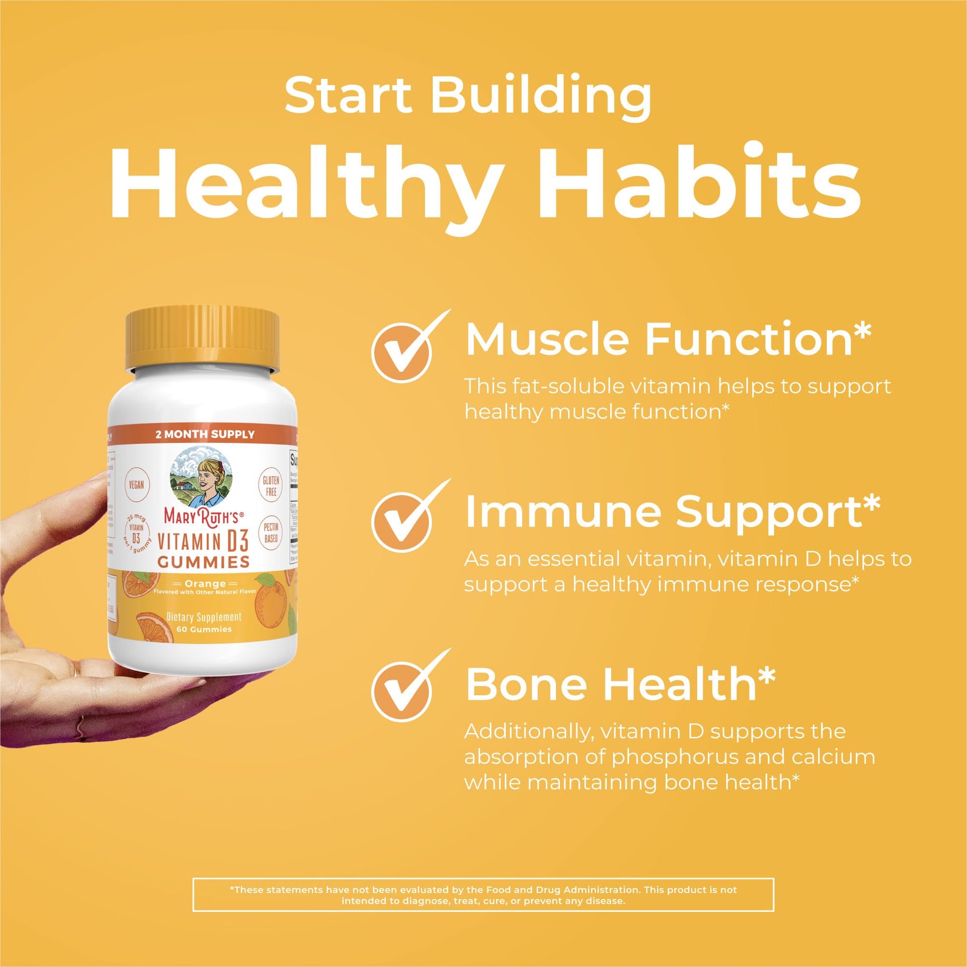 MaryRuth Organics Vitamin D3 Gummies | 2 Month Supply | Adults & Kids Vitamin D Gummy | Immune Support Supplement | VIT D3 1000IU for Bone Health&Muscle Function | Vegan | Non-GMO | Gluten Free | 60 MARYRUTH'SBuy Supplements Australia