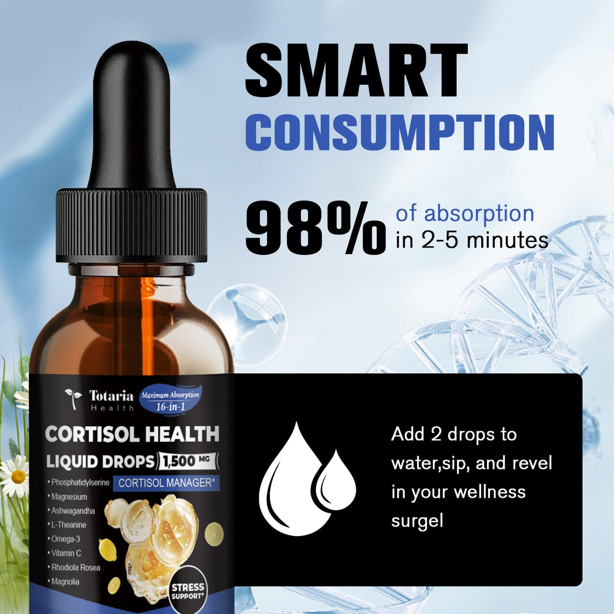 Totaria cortisol Supplement Liquid Drops Hormone Balance for Women Men with Magnesium Complex,Ashwagandha,Rhodiola Rosea,L Theanine,Phosphatidylserine Supplements Mood, Focus, Sleep Support 2 FL.OZ TotariaBuy Supplements Australia
