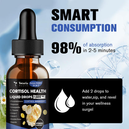 Totaria cortisol Supplement Liquid Drops Hormone Balance for Women Men with Magnesium Complex,Ashwagandha,Rhodiola Rosea,L Theanine,Phosphatidylserine Supplements Mood, Focus, Sleep Support 2 FL.OZ TotariaBuy Supplements Australia