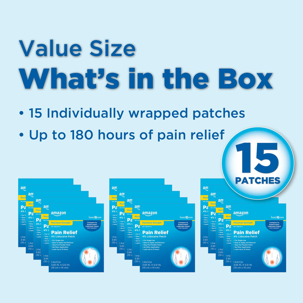 Amazon Basic Care Maximum Strength OTC Pain Relief , 4% Lidocaine Patch, 3.9” x 5.5”, 15-Count Box (Previously HealthWise) Amazon Basic Care buy supplements Au