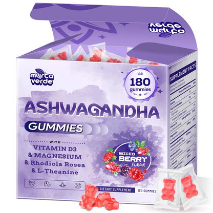 3000mg Ashwagandha Gummies for Women & Men, 180 Count | Extra Strength Ashwagandha Supplement for Stress, Relaxation & Immune Support | Magnesium, Rhodiola, L-Theanine, D3 | Sugar Free Mixed Berry MyrtaverdeBuy Supplements Australia