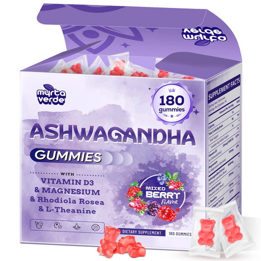 3000mg Ashwagandha Gummies for Women & Men, 180 Count | Extra Strength Ashwagandha Supplement for Stress, Relaxation & Immune Support | Magnesium, Rhodiola, L-Theanine, D3 | Sugar Free Mixed Berry MyrtaverdeBuy Supplements Australia