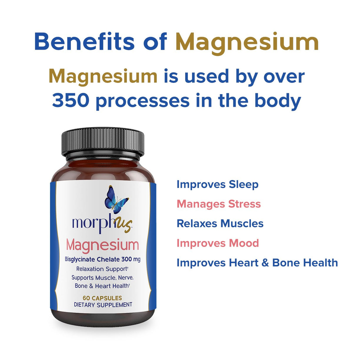 Morphus Magnesium Bisglycinate Chelate 300mg Supplement | 60 Capsules | Helps Women with Perimenopause & Menopause Symptoms | Restful Sleep, De-Stress, Relaxes Muscles & Nerves | Fast Absorption MORPHUSBuy Supplements Australia
