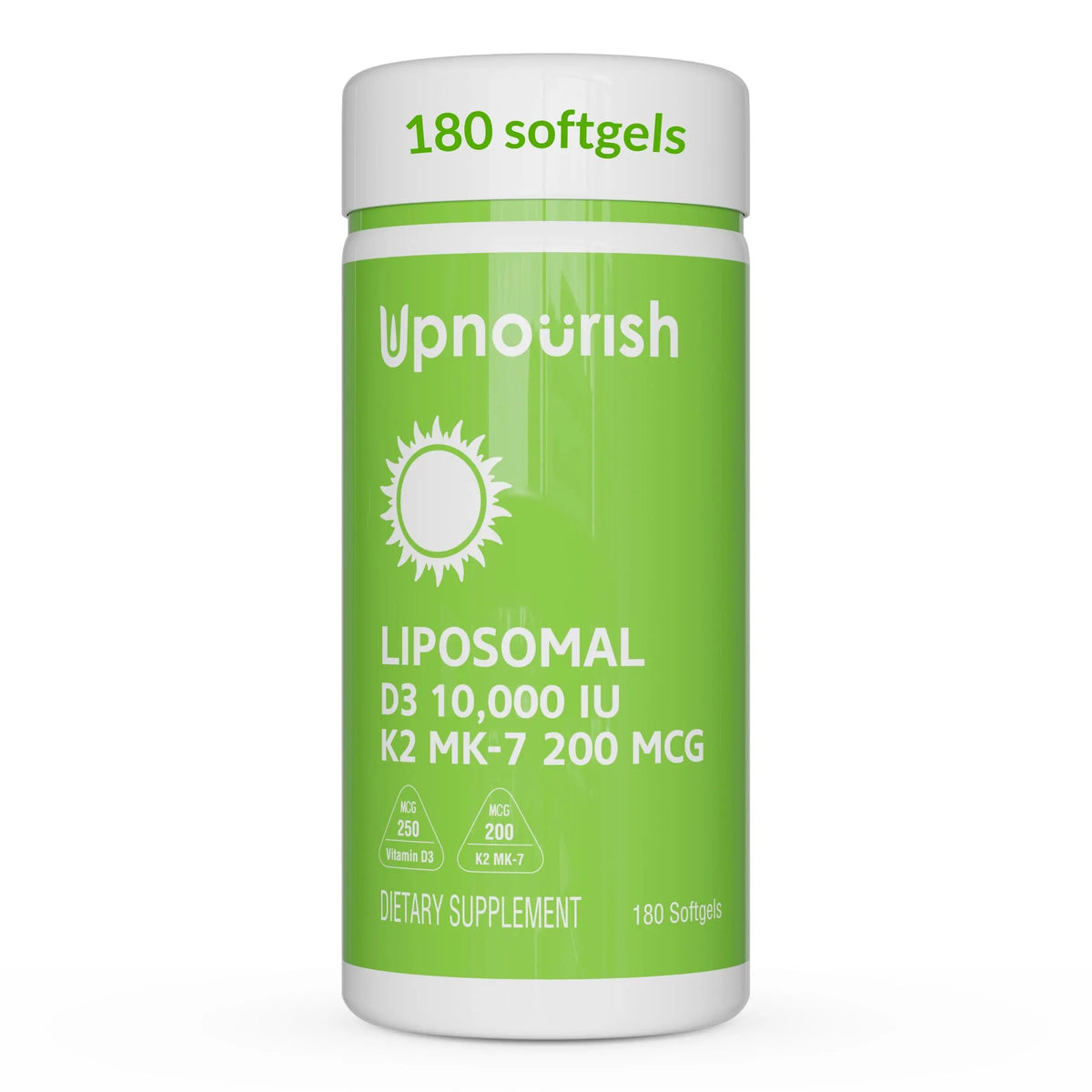 UpNourish Liposomal D3 K2 Vitamin 10000 IU D3 and K2 MK-7 200 mcg - 180 Vitamin D3 k2 (Vitamina D3 con K2) Mini Softgels - Easy to Swallow K2 D3 Vitamin UpNourish buy supplements Au