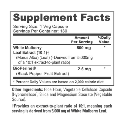 NusaPure White Mulberry Leaf Extract 10:1 Extract, 500 mg Equivalent to 5000mg 180 Veg Caps (Vegan, Non GMO Bioperine) NusaPureBuy Supplements Australia