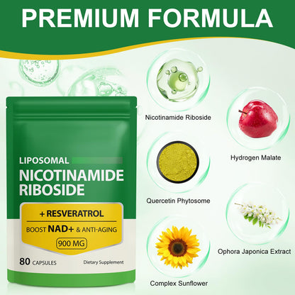 NAD Supplement with Nicotinamide Riboside - Resveratrol,Liposomal Nicotinamide Riboside,Quercetin - High Purity NAD Supplement for Anti-Aging, Focus, Energy 160 Capsules (2 Bag) RuduwuBuy Supplements Australia