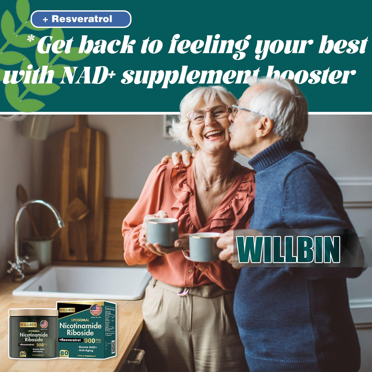 Willbin Liposomal NAD+ Supplement, Nicotinamide Riboside with Resveratrol, NAD Nicotinamide Riboside Boost Energy Focus Anti-Aging for Women & Men - 80 Vegan Capsules WillbinBuy Supplements Australia