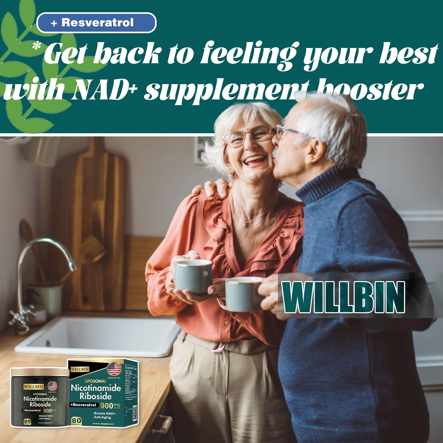 Willbin Liposomal NAD+ Supplement, Nicotinamide Riboside with Resveratrol, NAD Nicotinamide Riboside Boost Energy Focus Anti-Aging for Women & Men - 80 Vegan Capsules WillbinBuy Supplements Australia