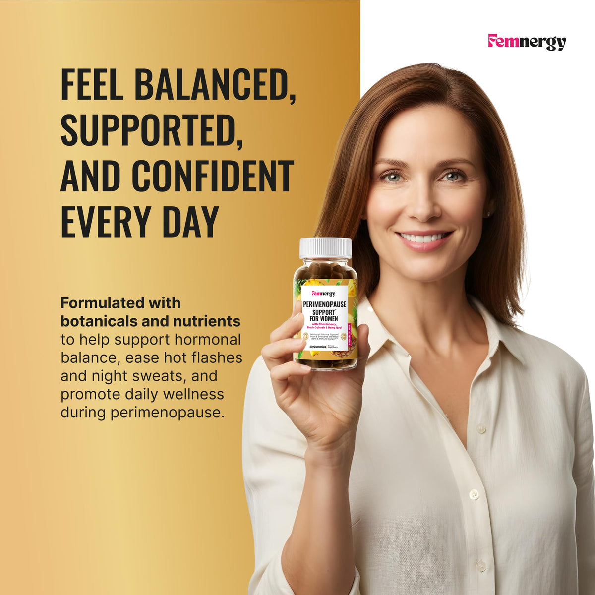 Femnergy Perimenopause Support Gummies for Women - Menopause Relief Estrogen & Hormone Balance Supplement with Black Cohosh Chasteberry Vitamins D3 B6 for Hot Flashes Night Sweats & Mood Swings FemnergyBuy Supplements Australia