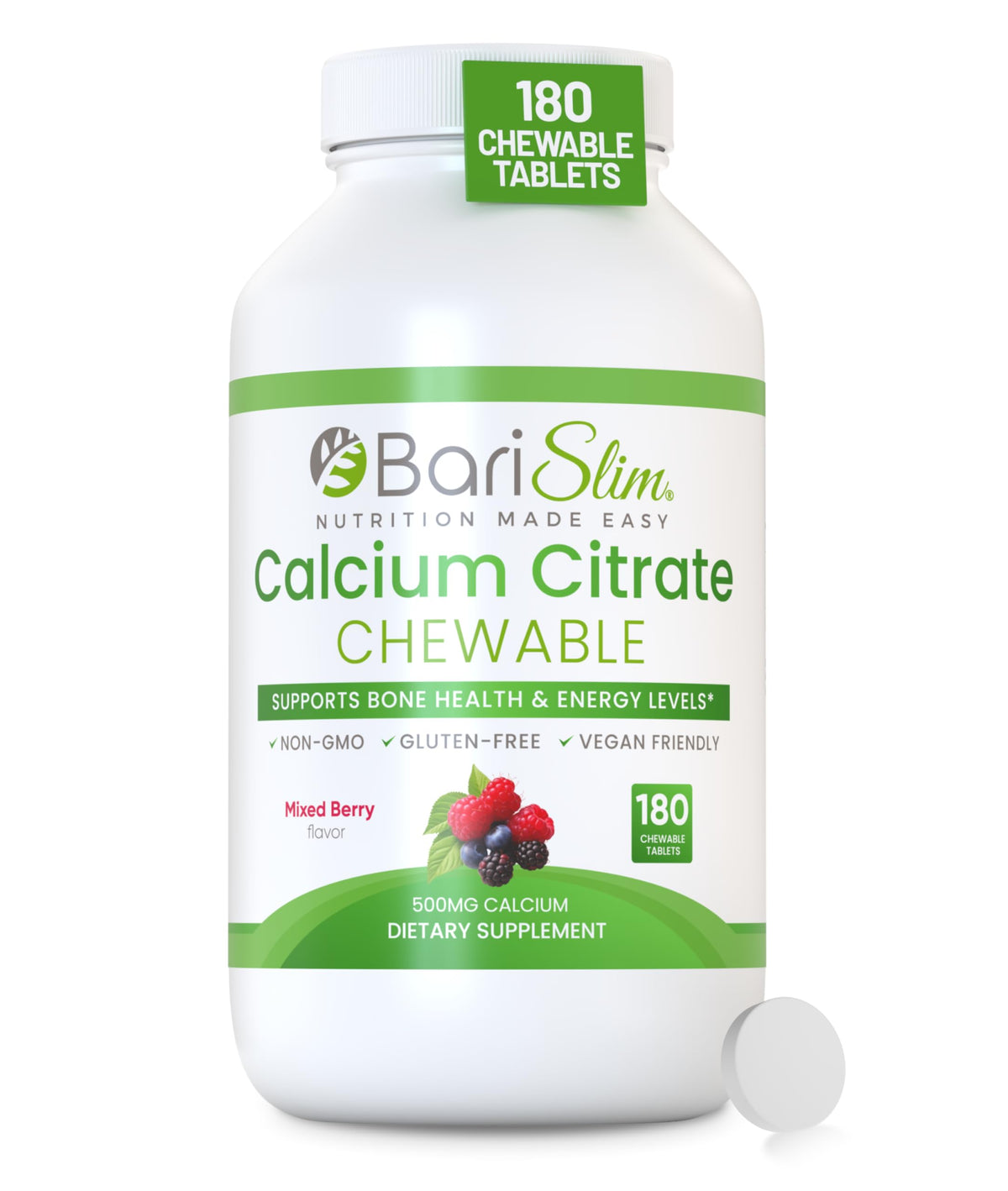 BariSlim Bariatric Calcium Citrate with Magnesium & Vitamin D Tabs - 500mg Calcium Citrate - Formulated for Post Weight Loss Surgery - Supports Bone Health | Mixed Berry | 180 Tablets BariSlim buy supplements Au