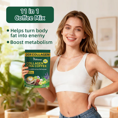 Skiseoy 20x Collagen Chia Coffee - 11-in-1 Coffee Shape Mix with L-Glutathione for Skin, Hair, Joints - Boost Energy and Focus, Vegan Friendly, 45 Servings SkiseoyBuy Supplements Australia
