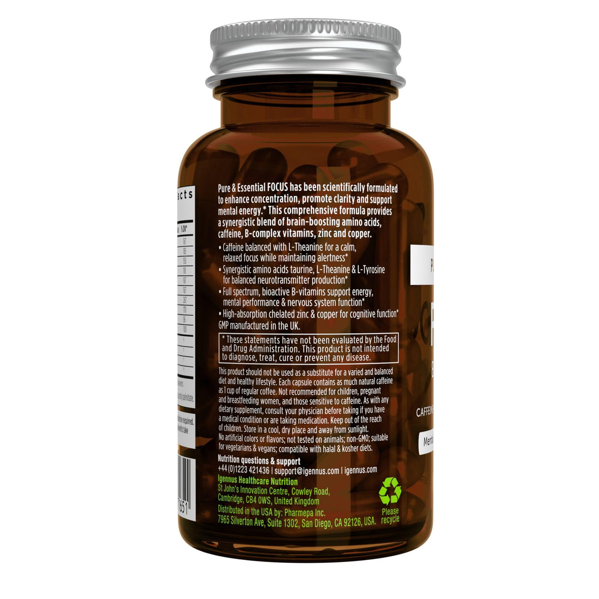 Igennus Focus - Nootropic with 200mg Natural Caffeine, Methylated B Vitamins, L-Theanine, Taurine, L-Tyrosine, Clean Energy, Brain Booster & Cognitive Performance, Non Jittery, 60 Capsules Igennus Healthcare NutritionBuy Supplements Australia