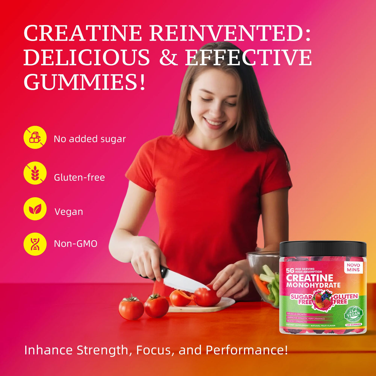 NSF Certified Creatine Gummy - Creatine Monohydrate Gummies 5000mg for Men & Women, Chewables Creatine Monohydrate for Muscle Strength, Muscle Builder, Energy Boost, Pre-Workout Supplement(120 Count) novominsBuy Supplements Australia