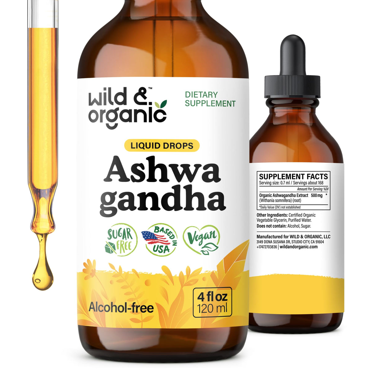 Wild & Organic Ashwagandha Drops - Mood Support & Positive Energy - 500 mg Ashwagandha for Women & Men - Add to Tea Liquid Extract for Relaxation - Non-GMO, Sugar & Alcohol-Free Tincture - 4 fl oz Wild & OrganicBuy Supplements Australia