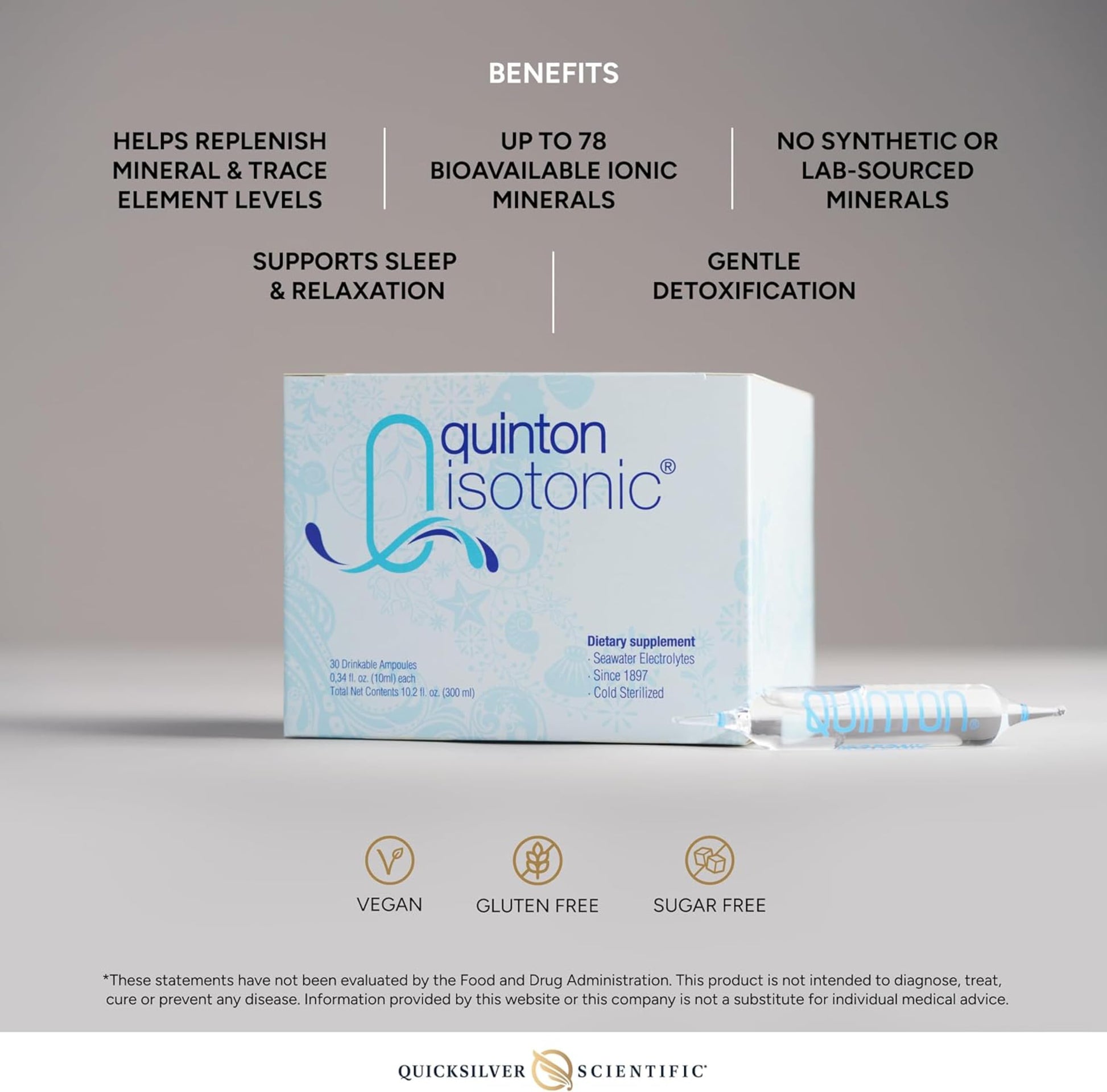 Quicksilver Scientific Original Quinton Isotonic Solution with Sea Water Minerals + Alpine Spring Water - Liquid Hydration, Electrolyte + Multi Minerals Supplement (30 Single Serving Vials) Quicksilver ScientificBuy Supplements Australia