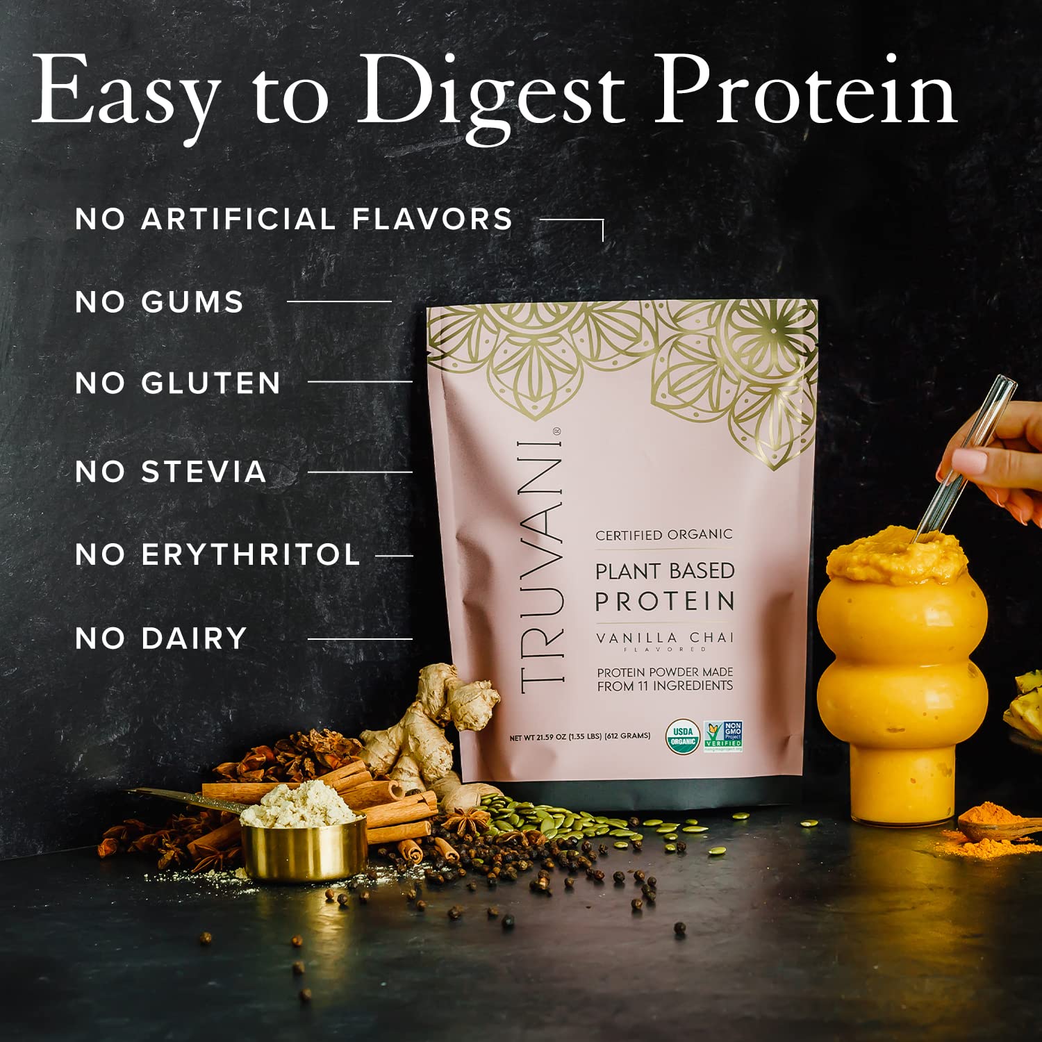 Truvani Organic Vegan Protein Powder Vanilla Chai - 20g of Plant Based Protein, Organic TruvaniBuy Supplements Australia