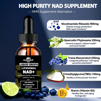 NAD Supplements for Women & Men, Liposomal NAD Nicotinamide Riboside Resveratrol 900mg w. B3 Vitamin Quercetin TMG, Liquid Resveratrol NAD Plus Supplement for Anti-Aging Energy Focus Longevity GLOVVUUPBuy Supplements Australia