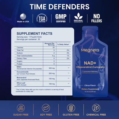 MEGNETA Liposomal NAD+ Supplement with Resveratrol, Anti-Aging, Energy Boost & Cellular Health Support, 15.2 fl. oz NAD Liquid for Men & Women (30 Pouch) MEGNETABuy Supplements Australia