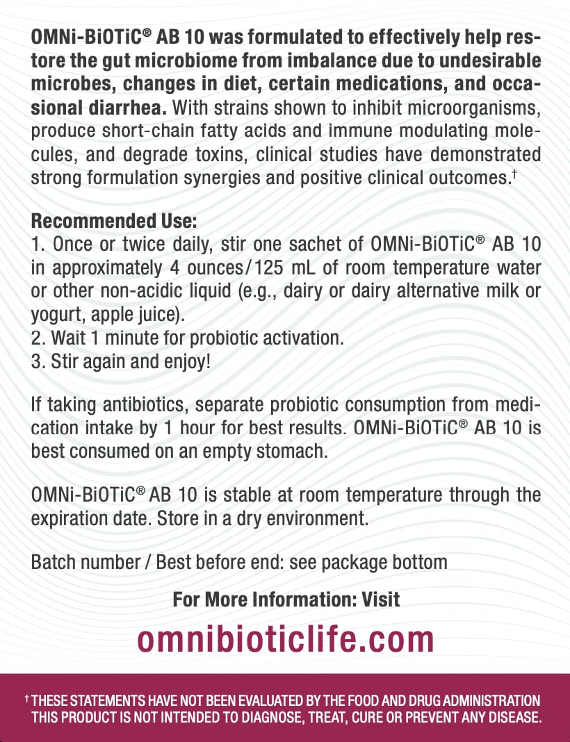 OMNi BiOTiC AB 10 - Clinically Tested Restorative Probiotic - Supports & Restores Gut Flora & Digestion - Digestive Probiotic for Diarrhea - Vegan, Hypoallergenic, Non-GMO (30 Daily Packets) OMNi BiOTiCBuy Supplements Australia