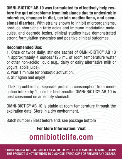 OMNi BiOTiC AB 10 - Clinically Tested Restorative Probiotic - Supports & Restores Gut Flora & Digestion - Digestive Probiotic for Diarrhea - Vegan, Hypoallergenic, Non-GMO (30 Daily Packets) OMNi BiOTiCBuy Supplements Australia