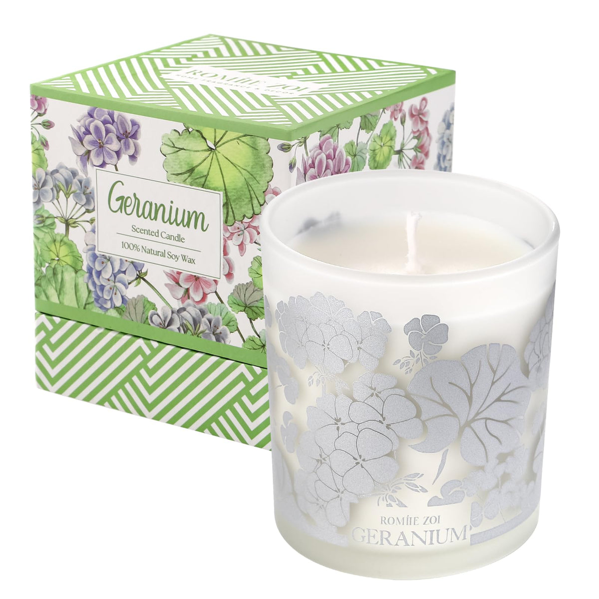 ROMIIE ZOI Scented Candle - Geranium - 6oz Aromatherapy Soy Wax Jar Candle for Home, Gifts for Women