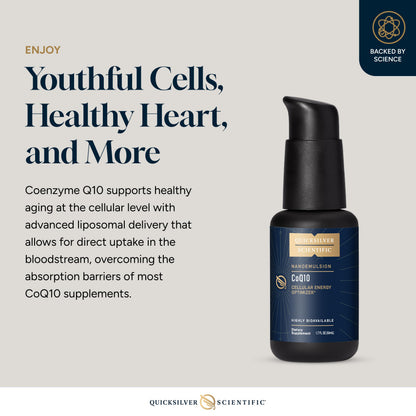 Quicksilver Scientific CoQ10 Nanoemulsion - Liposomal Coenzyme Q10 Cardiovascular Support & Cellular Energy Supplement - Fast Absorbing Liquid (1.7oz / 50ml) Quicksilver ScientificBuy Supplements Australia