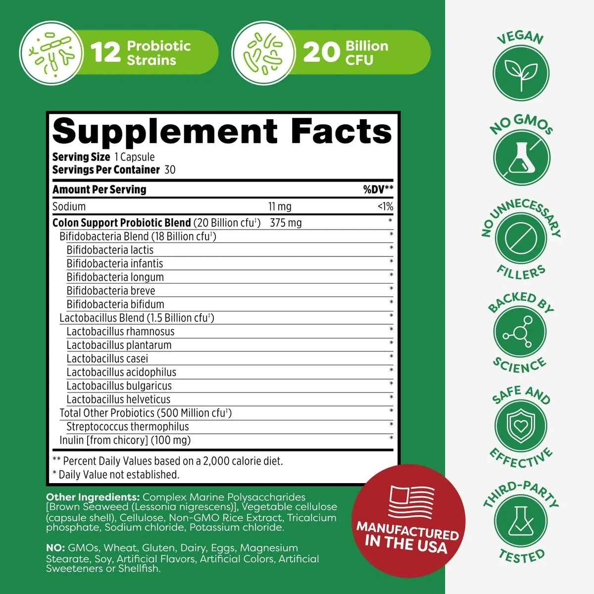 Probulin Colon Support Probiotic Supplement, Daily Gut, Digestive, and Immune Health Probiotics Capsules for Men and Women, 20 Billion CFU, Vegan, 30 Count Bottle ProbulinBuy Supplements Australia