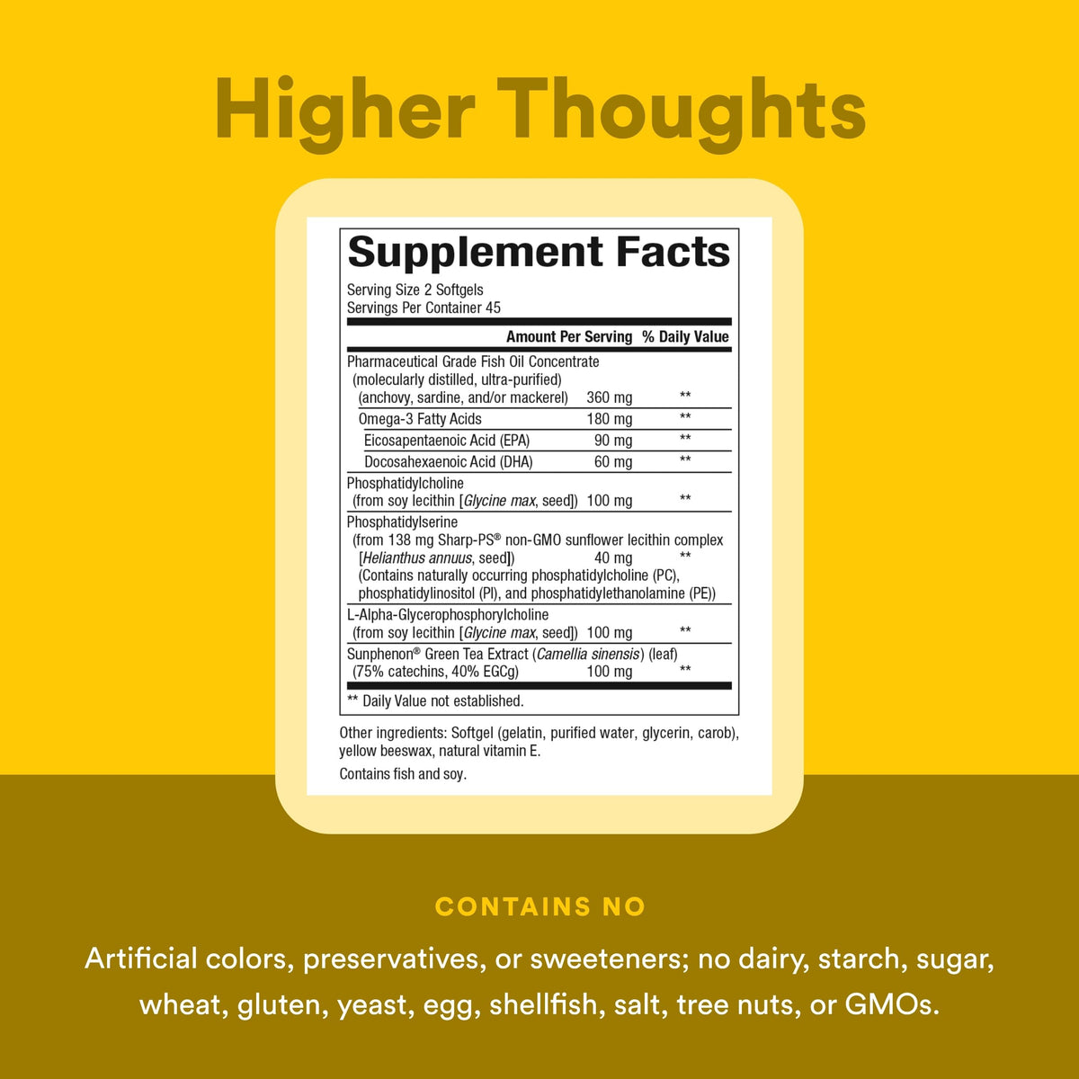 Natural Factors Higher Thoughts - Supports Cognitive & Cardiovascular Health* - Fish Oil, Fatty Acids, EPA, DHA & More - 90 Softgels Natural FactorsBuy Supplements Australia