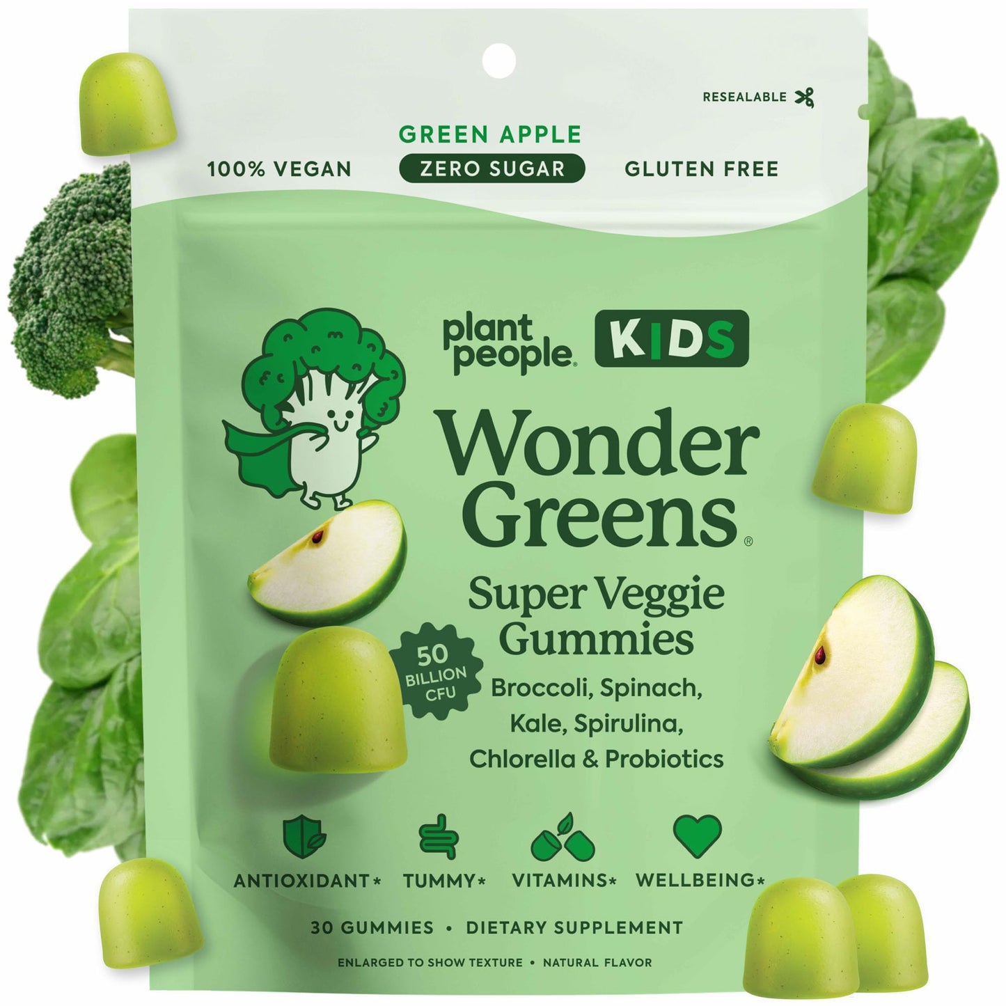 WonderGreens Kids Super Veggie Gummies – Sugar-Free, Allergen-Free Multivitamin for Picky Eaters with Probiotics