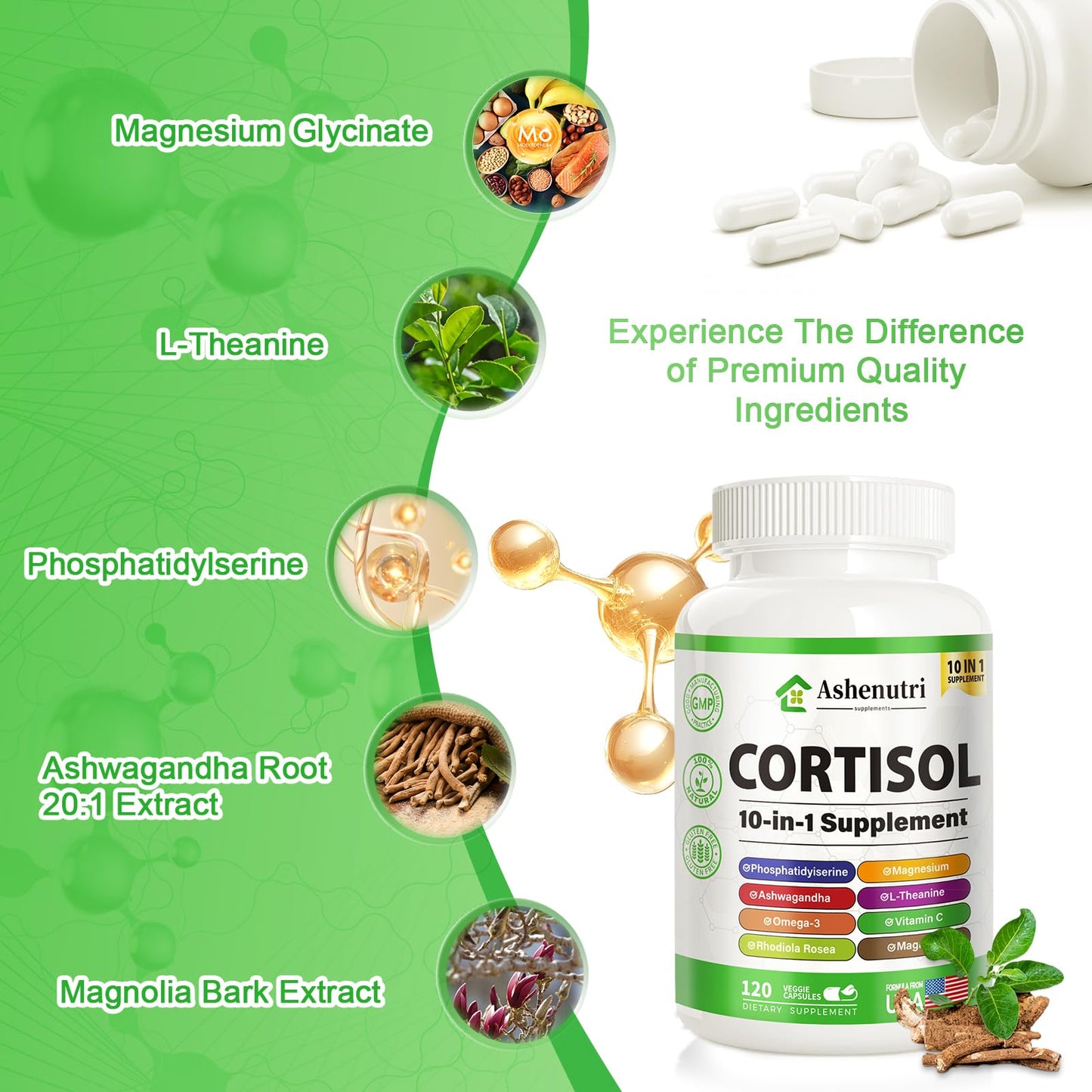 Ashenutri 10-in-1 Cortisol Supplement with Magnesium,Ashwagandha,Rhodiola Rosea,L Theanine,Hormone Balance for Women 120 Vegan Capsules AshenutriBuy Supplements Australia