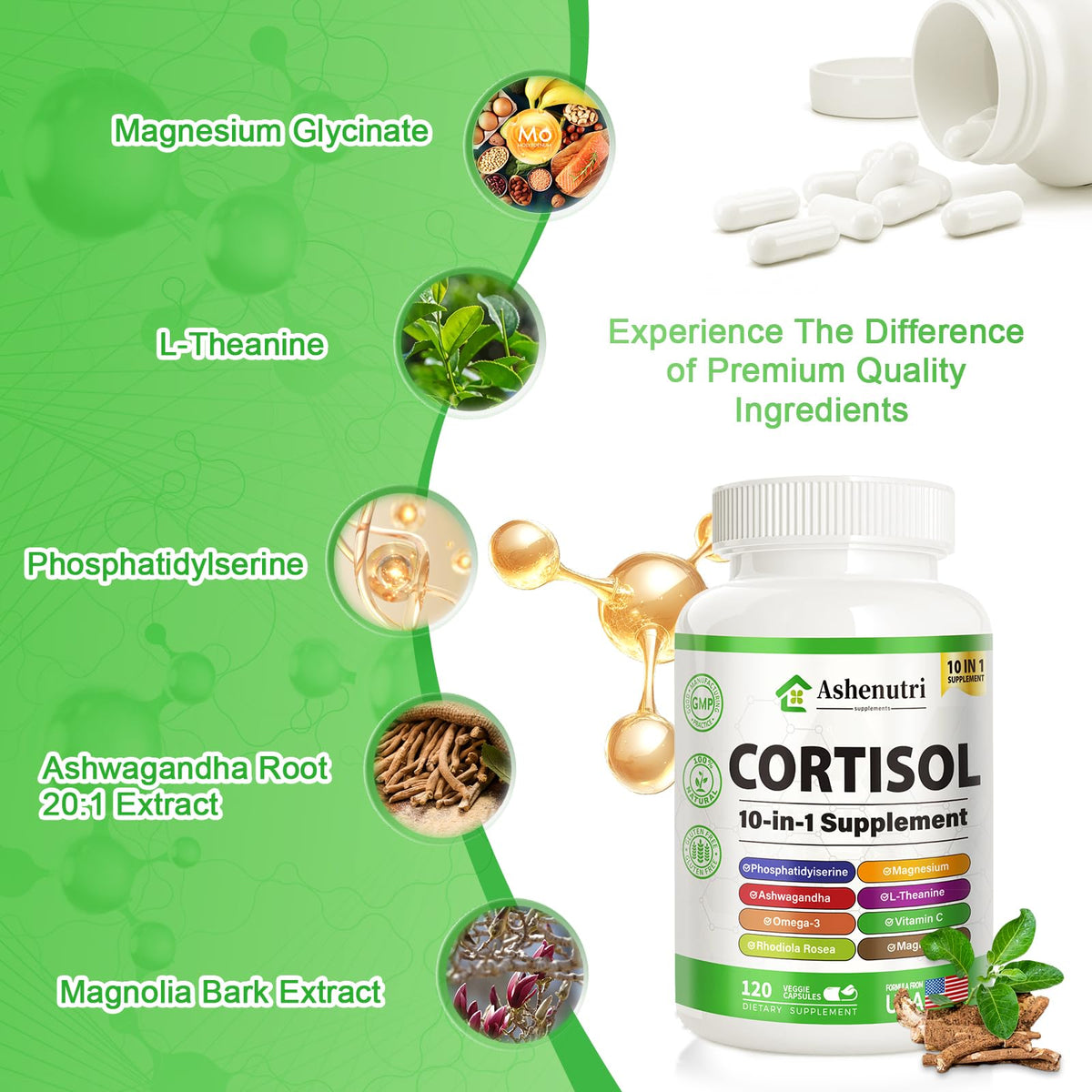 Ashenutri 10-in-1 Cortisol Supplement with Magnesium,Ashwagandha,Rhodiola Rosea,L Theanine,Hormone Balance for Women 120 Vegan Capsules AshenutriBuy Supplements Australia