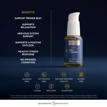 Quicksilver Scientific Liposomal GABA + L Theanine - Calm, Stress Response & Brain Support - Bioavailable GABA Supplement with L Theanine 100mg (1.7oz/50ml) Quicksilver ScientificBuy Supplements Australia