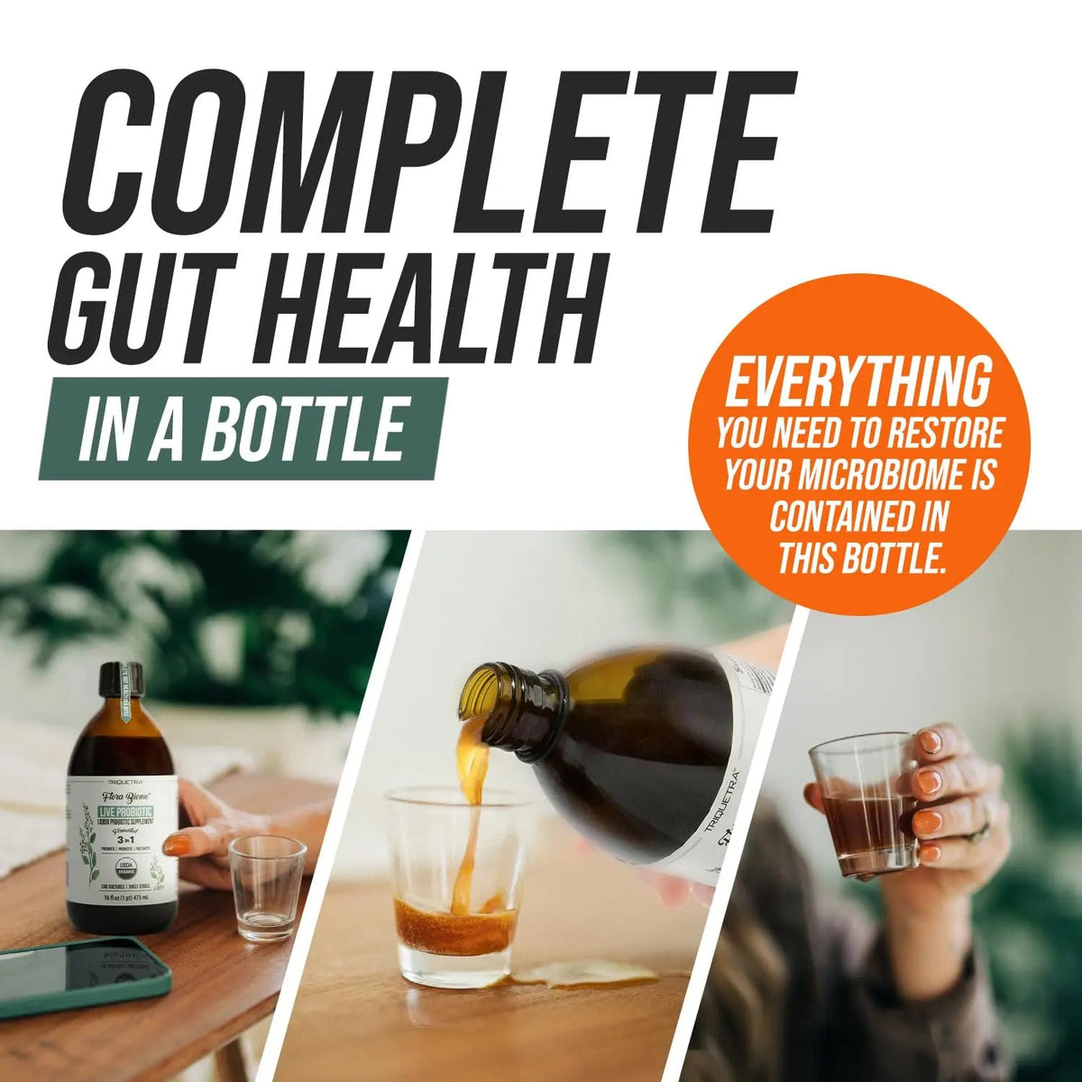 Flora Biome - Live Probiotic, Prebiotic, & Postbiotic – Organic Live-Culture – 10 Probiotic Strains, 18 Fermented Herbs - Complete Gut Health & Microbiome Optimizer (16 oz) Triquetra HealthBuy Supplements Australia