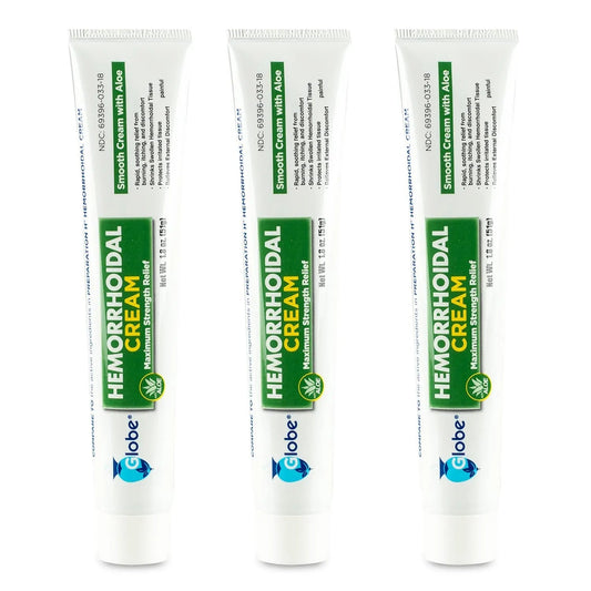 Globe (3 Pack) Hemorrhoid Cream, Relief with Aloe, (1.8 Ounce Tube) Relief from Hemorrhoids, Piles, Itching, Burning, Discomfort, & More GlobeBuy Supplements Australia