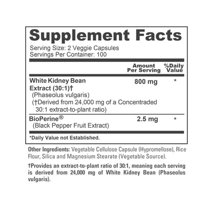 NusaPure White Kidney Beans 30:1 Extract, 800 mg Equivalent to 24,000 mg 200 Vegan Capsules - Bioperine - (Vegan, Non-GMO) NusaPureBuy Supplements Australia
