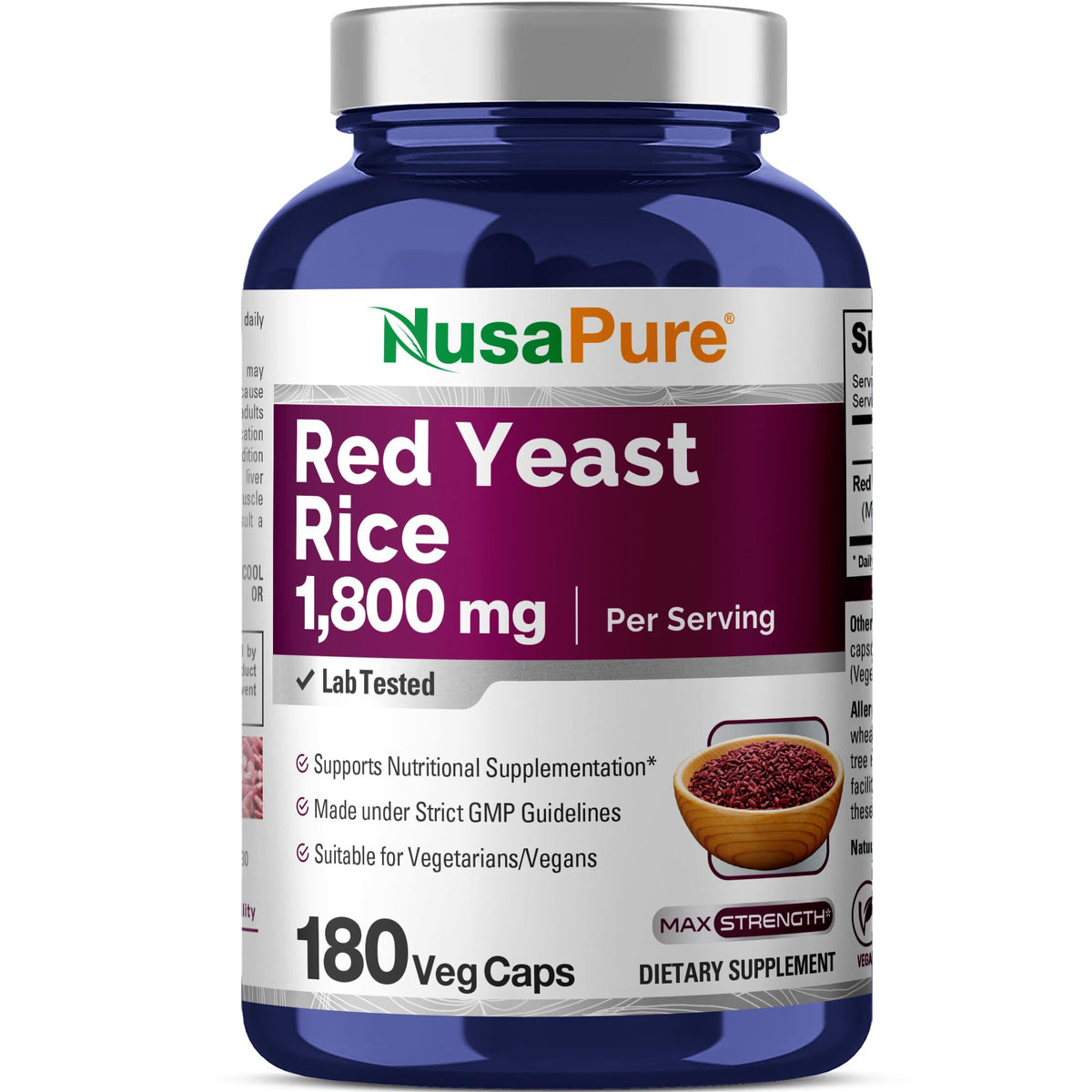 NusaPure Red Yeast Rice 1800mg 180 Veggie Capsules (Non-GMO, Vegan) NusaPureBuy Supplements Australia