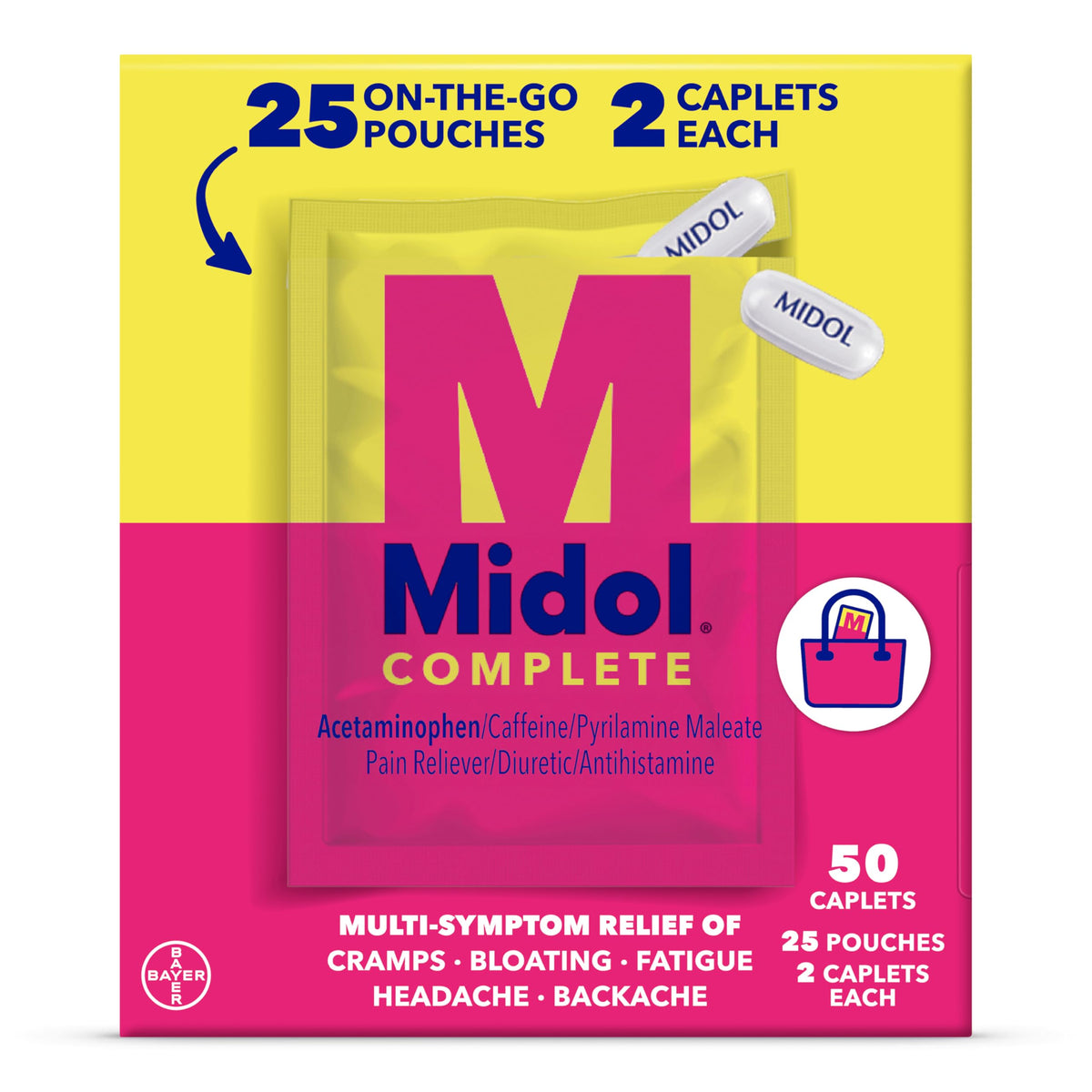 Midol Complete On The Go Caplets with Acetaminophen for Menstrual Symptom Relief, Period Cramp and Menstrual Pain Relief, 50 Count (25 Pouches of 2) MidolBuy Supplements Australia