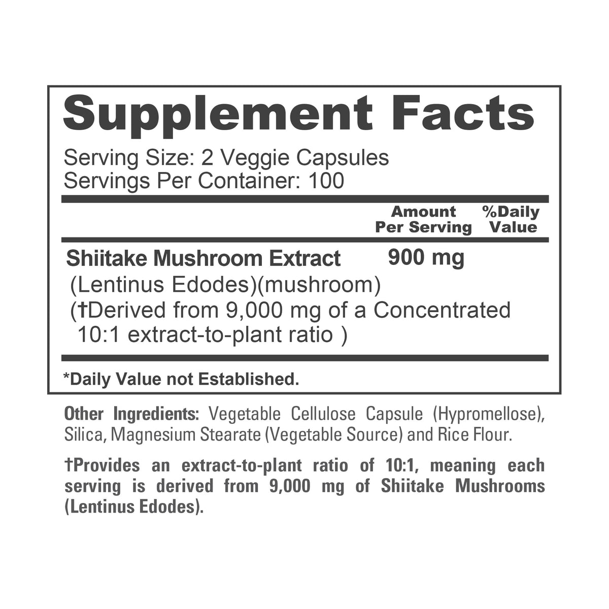 NusaPure Shiitake Mushroom 10:1 Extract, 900 mg Equivalent to 9000mg 200 Veggie Capsules (Non-GMO, Vegan) NusaPureBuy Supplements Australia