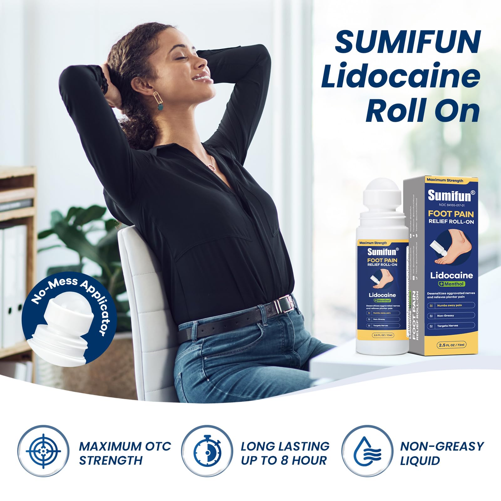 Sumifun Foot Pain Relief Lidocaine Roll-On - Maximum Strength OTC for Plantar Fasciitis & Heel Pain - Fast-Drying, Non-Greasy Formula, 2.5 Fl Oz * 2 SumifunBuy Supplements Australia