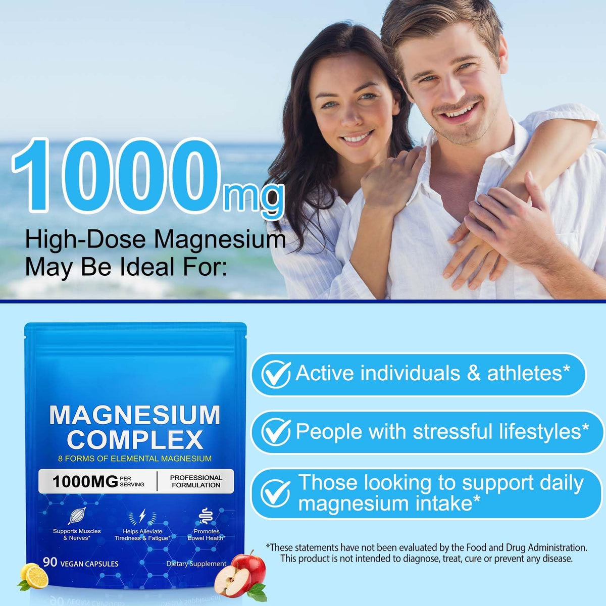 8-in-1 Magnesium Complex 90 Capsules, 1000mg with Magnesium Glycinate, Citrate, Malate, Taurate, Easy Absorption for Health, Energy, Non-GMO, Vegan ITSDAWN buy supplements Au